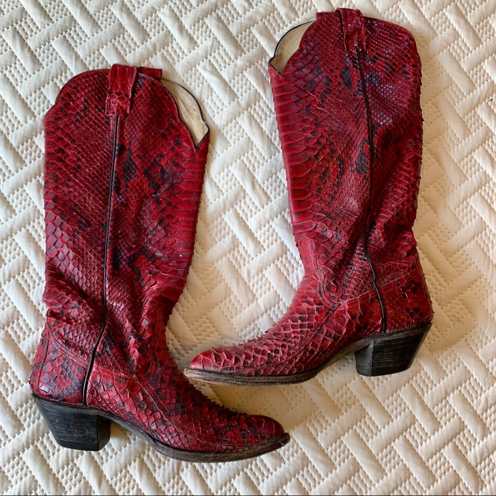 Vintage Larry Mahan Red Snakeskin Western Boots